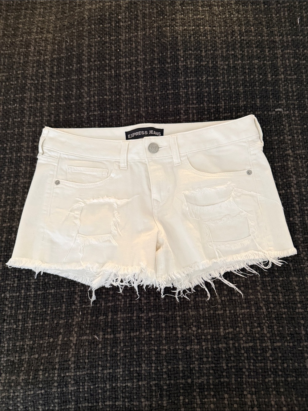 Express White Frayed Hem Distressed Denim Shorts